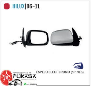 ESPEJO IZQ TOYOTA HILUX 06-11 ELECT CROMO (3PINES) *IMP