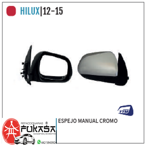 ESPEJO IZQ TOYOTA HILUX 12-15  MANUAL CROMO *IMP