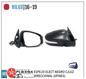 ESPEJO DER TOYOTA HILUX 16-19 ELECT NEGRO C/LUZ DIRECCIONAL (5PINES) *IMP