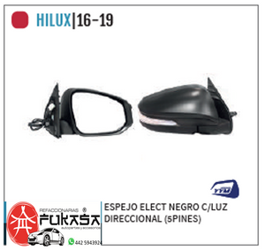 ESPEJO IZQ TOYOTA HILUX 16-19 ELECT NEGRO C/LUZ DIRECCIONAL (5PINES) *IMP