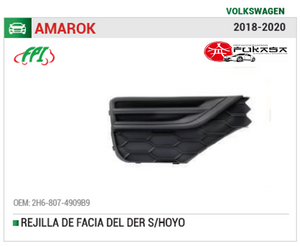 REJILLA PARA FACIA DELANTERA DERECHO SIN ORIFICIO PARA FARO DE NIEBLA  VW AMAROK