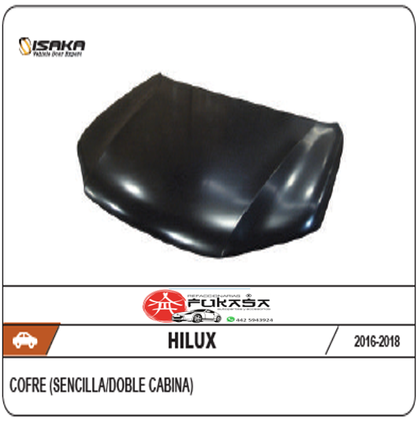 COFRE TOYOTA HILUX 16-19 C/HOYO P/MOLDURA (CABINA DOBLE-SENCILLA) 2/4WD (GRIS) *IMP