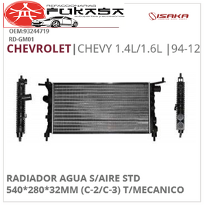 RADIADOR AGUA S/AIRE STD 32MM CHEVY 94-12 *ISAKA