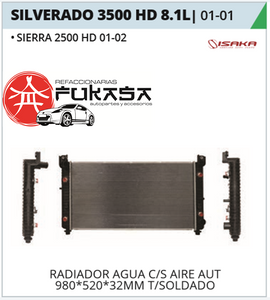 RADIADOR CHEVROLET SILVERADO 4.8L/5.3L 99-10 C/S AIRE AUT 880*470*26MM 4ENTRAS P/ACEITE (SUBURBAN) T/SOLDADO *IMP