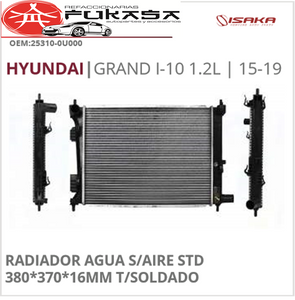 RADIADOR AGUA S/AIRE STD 380*370*16MM T/SOLDADO (ISAKA) GRAND I-10 1.2L 2015 2019 *IMP