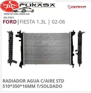 RADIADOR AGUA C/AIRE STD 510*350*16MM T/SOLDADO (ISAKA) FIESTA 1.3L 2002 2006 *IMP