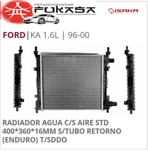 RADIADOR AGUA C/S AIRE STD 400*360*16MM S/TUBO RETORNO (ENDURO) T/SDDO (ISAKA) KA 1.6L 1996 2000 *IMP