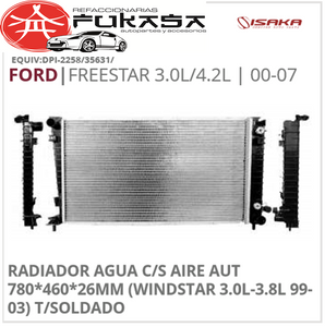 RADIADOR AGUA C/S AIRE AUT 780*460*26MM (WINDSTAR 3.0L-3.8L 99-03) T/SOLDADO FREESTAR 3.0L/4.2L 2000 2007 *IMP