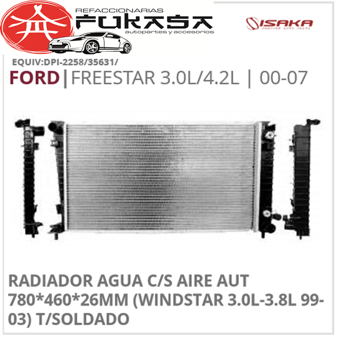 RADIADOR AGUA C/S AIRE AUT 780*460*26MM (WINDSTAR 3.0L-3.8L 99-03) T/SOLDADO FREESTAR 3.0L/4.2L 2000 2007 *IMP