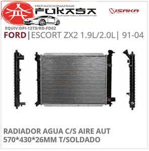 RADIADOR AGUA C/S AIRE AUT 570*430*26MM T/SOLDADO (ISAKA) ESCORT ZX2 1.9L/2.0L 1991 2004 *IMP