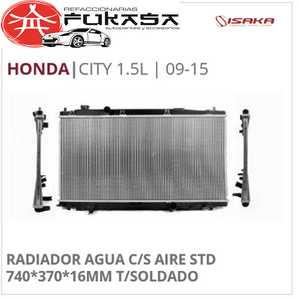 RADIADOR AGUA C/S AIRE STD 740*370*16MM T/SOLDADO (ISAKA) CITY 1.5L 2009 2015 *IMP