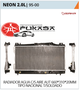 RADIADOR CHRYSLER / DODGE NEON 2.0L 95-00 C/S AIRE AUT 660*310*20MM TIPO NACIONAL T/SOLDADO *IMP