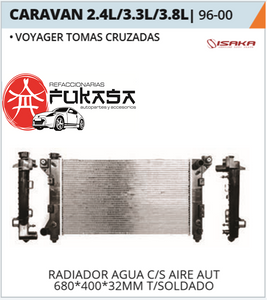 RADIADOR AGUA CHRYSLER / DODGE CARAVAN 2.4L/3.3L/3.8L C/S AIRE AUT 680*400*32MM (VOYAGER) TOMAS CRUZADAS T/SOLDADO *IMP