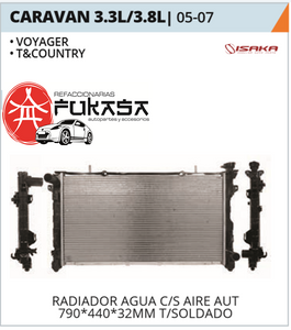 RADIADOR AGUA CHRYSLER DODGE CARAVAN 3.3L/3.8L 05-07 C/S AIRE AUT 790*440*32MM (VOYAGER/T&COUNTRY) T/SOLDADO *IMP