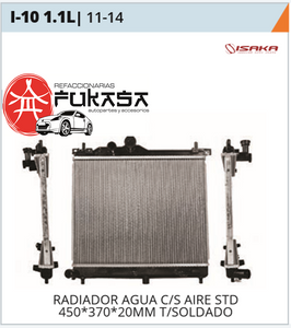 RADIADOR AGUA C/S AIRE STD 450*370*20MM T/SOLDADO CHRYSLER / DODGEI-10 1.1L2011-2014 *IMP