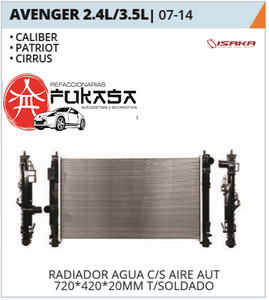 RADIADOR AGUA C/S AIRE AUT 720*420*20MM (CALIBER/PATRIOT/CIRRUS) T/SOLDADO CHRYSLER / DODGEAVENGER 2.4L/3.5L2007-2014 *IMP