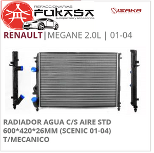 RADIADOR RENAULT MEGANE 2.0L 01-04 C/S AIRE STD 600*420*26MM (SCENIC 01-04) T/MECANICO *IMP