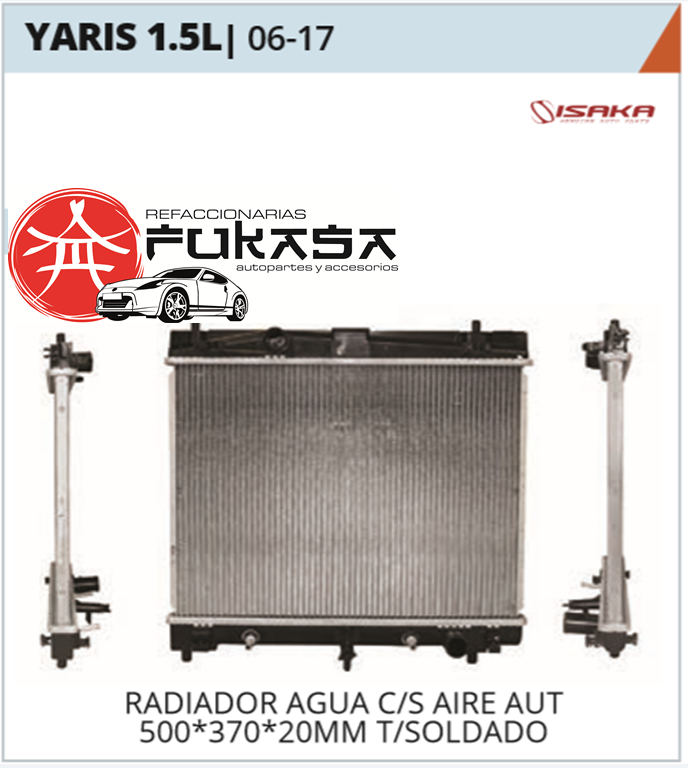 RADIADOR TOYOTA YARIS 1.6L 06-15C/S AIRE AUT 500*370*20MM T/SOLDADO *IMP