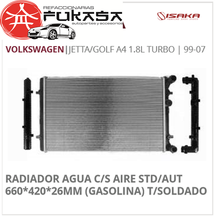 RADIADOR AGUA C/S AIRE STD/AUT 660*420*26MM (GASOLINA) (GOLF A4 TURBO) T/SOLDADO  VW  JETTA A4 1.8L TURBO  1999-2007   *IMP