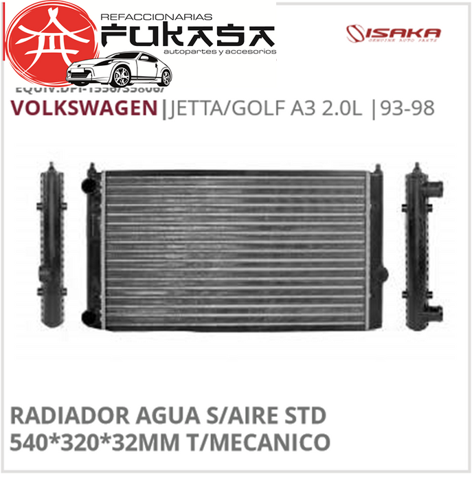 RADIADOR VW JETTA/GOLF A3 2.0L 93-98  S/AIRE STD 540*320*32MM T/MECANICO *IMP