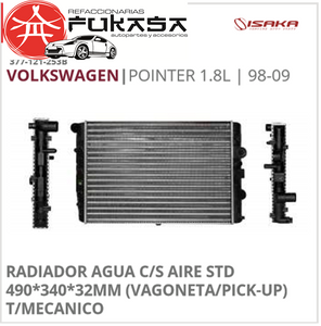 RADIADOR AGUA C/S AIRE STD 490*340*32MM (VAGONETA/PICK-UP) T/MECANICO  VW  POINTER 1.8L  1998-2009   *IMP