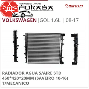 RADIADOR AGUA S/AIRE STD 450*420*20MM (SAVEIRO 10-16) T/MECANICO (ISAKA) GOL 1.6L 2008 2017 *IMP