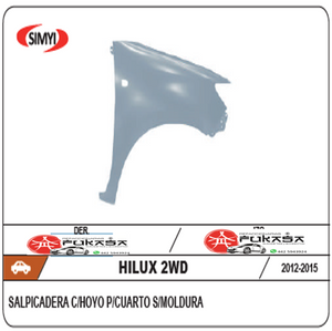 SALPICADERA DER TOYOTA HILUX 2WD 12-15 C/HOYO P/CUARTO S/MOLDURA (COLOR/GRIS)*IMP