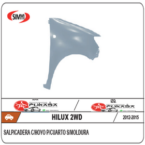 SALPICADERA IZQ TOYOTA HILUX 2WD 12-15 C/HOYO P/CUARTO S/MOLDURA (COLOR/GRIS)*IMP