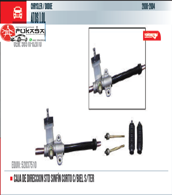 CAJA DE DIRECCION STD SINFÍN CORTO C/BIEL S/TER  CHRYSLER/DODGE  ATOS 1.0L  2000-2004 *IMP