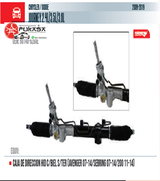 CAJA DE DIRECCION HID C/BIEL S/TER (AVENGER 07-14/SEBRING 07-14/200 11-14)  CHRYSLER/DODGE  JOURNEY 2.4L/3.5L/3.6L  2009-2019 *IMP