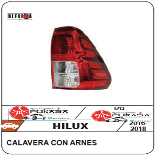 CALAVERA IZQ TOYOTA HILUX 16-19 C/ARNES (ROJO/BLANCO/BLANCO) *IMP