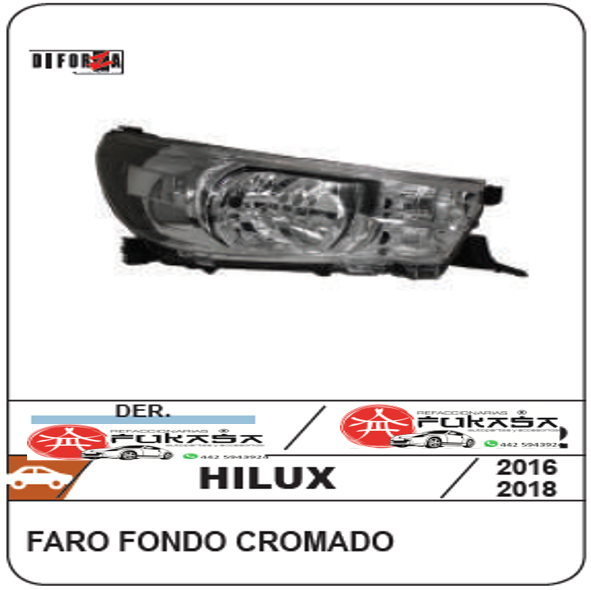 FARO DER TOYOTA HILUX 16-19 FONDO CROMADO *IMP