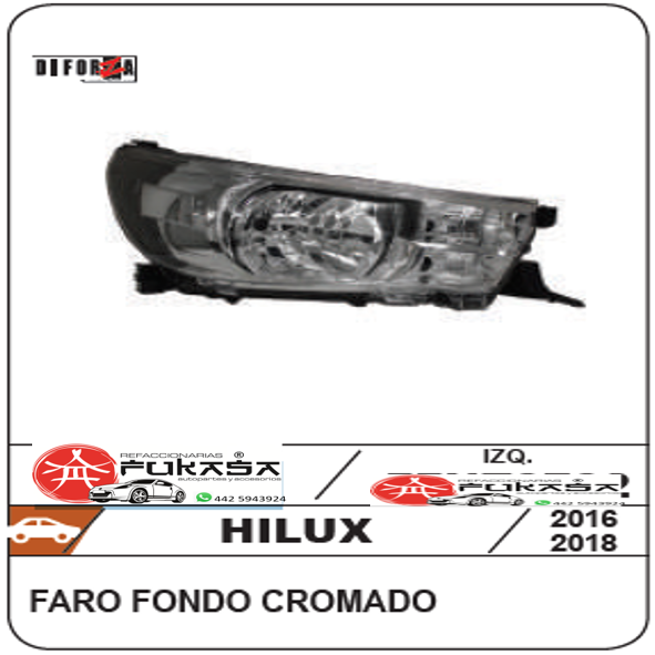 FARO IZQ TOYOTA HILUX 16-19 FONDO CROMADO *IMP