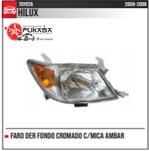 FARO DER TOYOTA HILUX 06-08 FONDO CROMADO C/MICA AMBAR *IMP