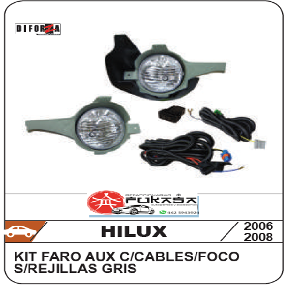 KIT FARO AUX TOYOTA HILUX 06-08 C/CABLES C/REJILLAS GRIS C/FOCOS *IMP