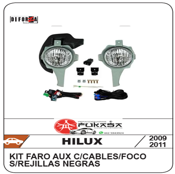 KIT FARO AUXTOYOTA HILUX 09-11  C/CABLES C/BASES NEGRAS C/FOCOS *IMP