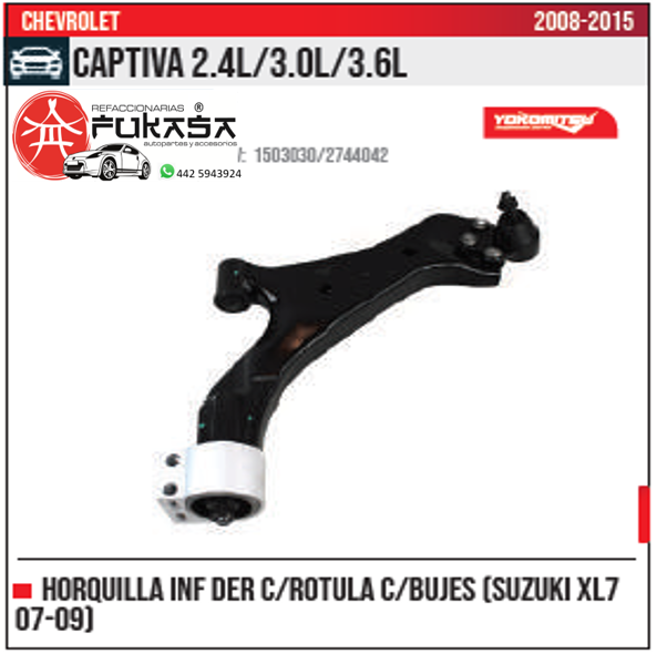 HORQUILLA INF DER SUZUKI XL7 07 09 CAPTIVA 2.4L 3.0L 3.6L 2008 2015 *IMP