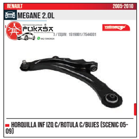 HORQUILLA INF IZQ SCENIC 05 09 MEGANE 2.0L 2005 2010 *IMP