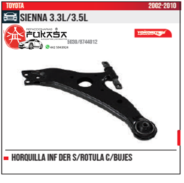 HORQUILLA SUSPENSION INF DER TOYOTA SIENNA 04 10 S RUTULA *