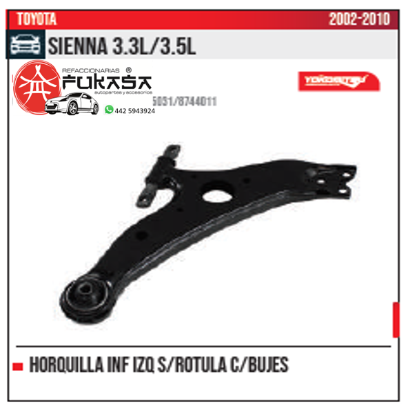 HORQUILLA SUSPENSION INF IZQ TOYOTA SIENNA 04 10 S RUTULA *