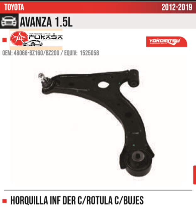 HORQUILLA INF DER TOYOTA AVANZA 12 19 1.5L *