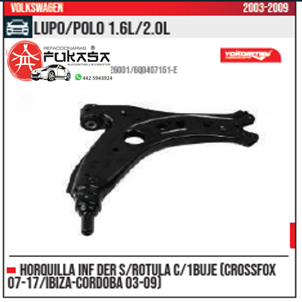 HORQUILLA SUSPENSION INF DER VW LUPO POLO IBIZA 04 10 S RUTULA *